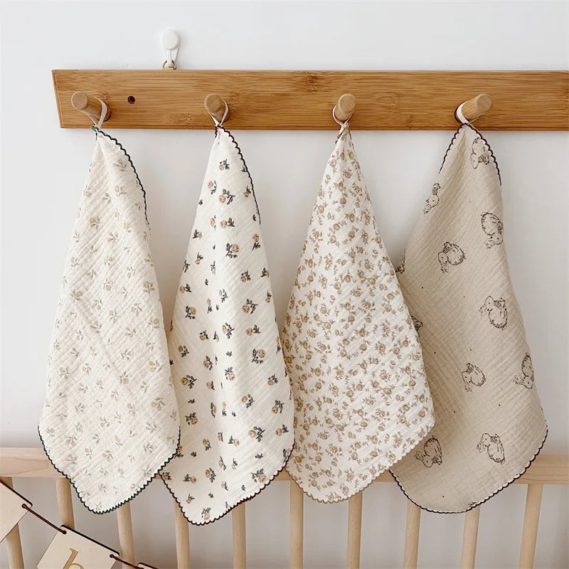 4Pcs Printing Towel Baby Face cloth Bath Towel Handkerchief Cotton Burp Cloth Soft Absorbent Gauze Kindergarten Washcloth 30cm