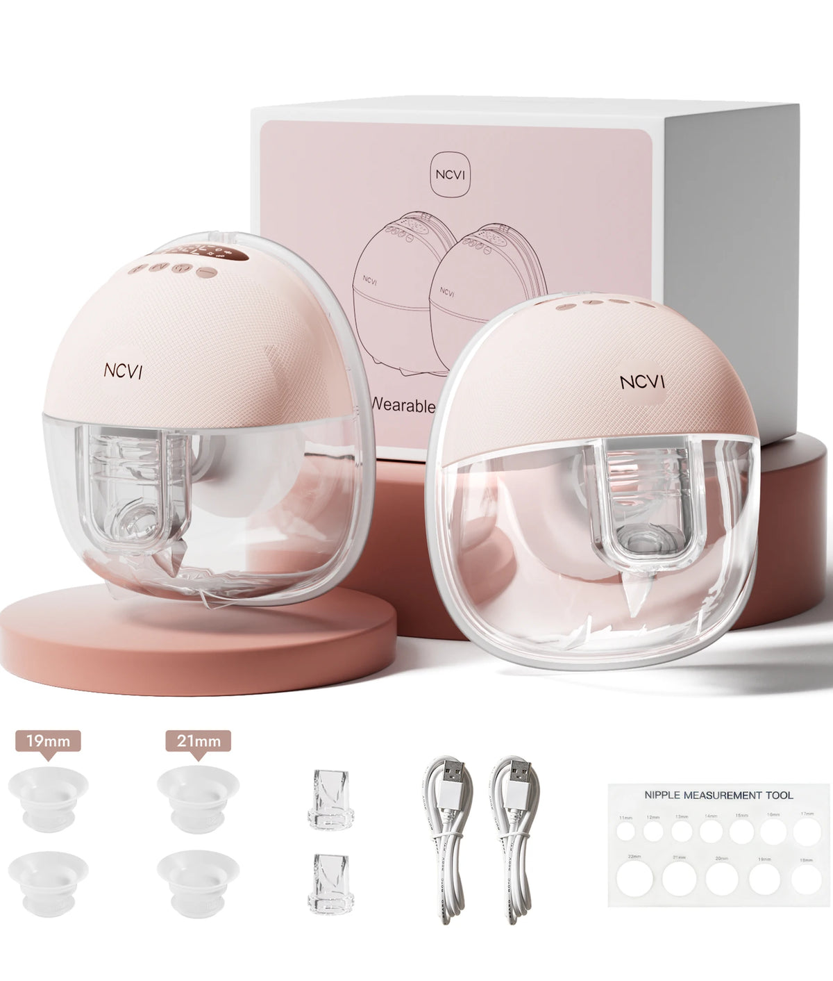 NCVI 2Pack Wearable Breast Pump Hands‑Free,1500mAh Battery,Quiet LED Display,4 Modes 9 Levels,19/21/24mm Flanges for Nursing Mom