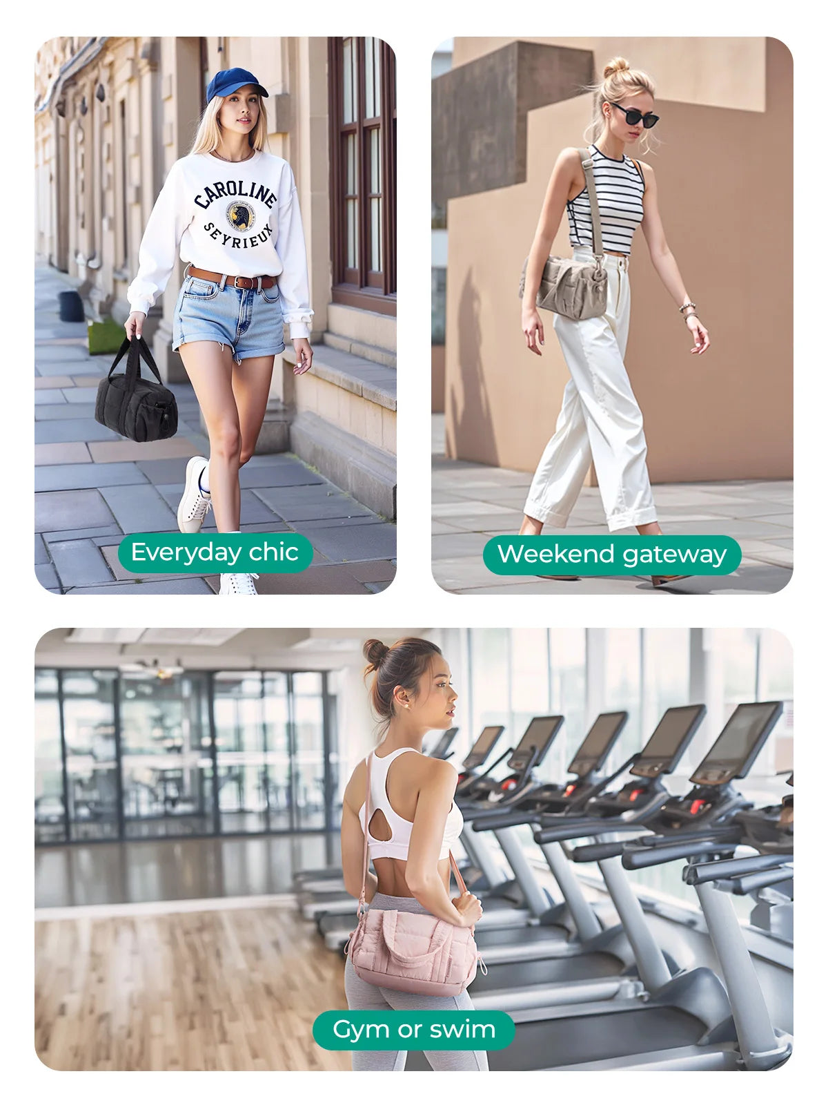 BAGSMART Travel Gym Bag for Women Yoga Mat Duffle Bag with Wet & Dry Pocket Quilted Sports Bag for Weekend Swimming