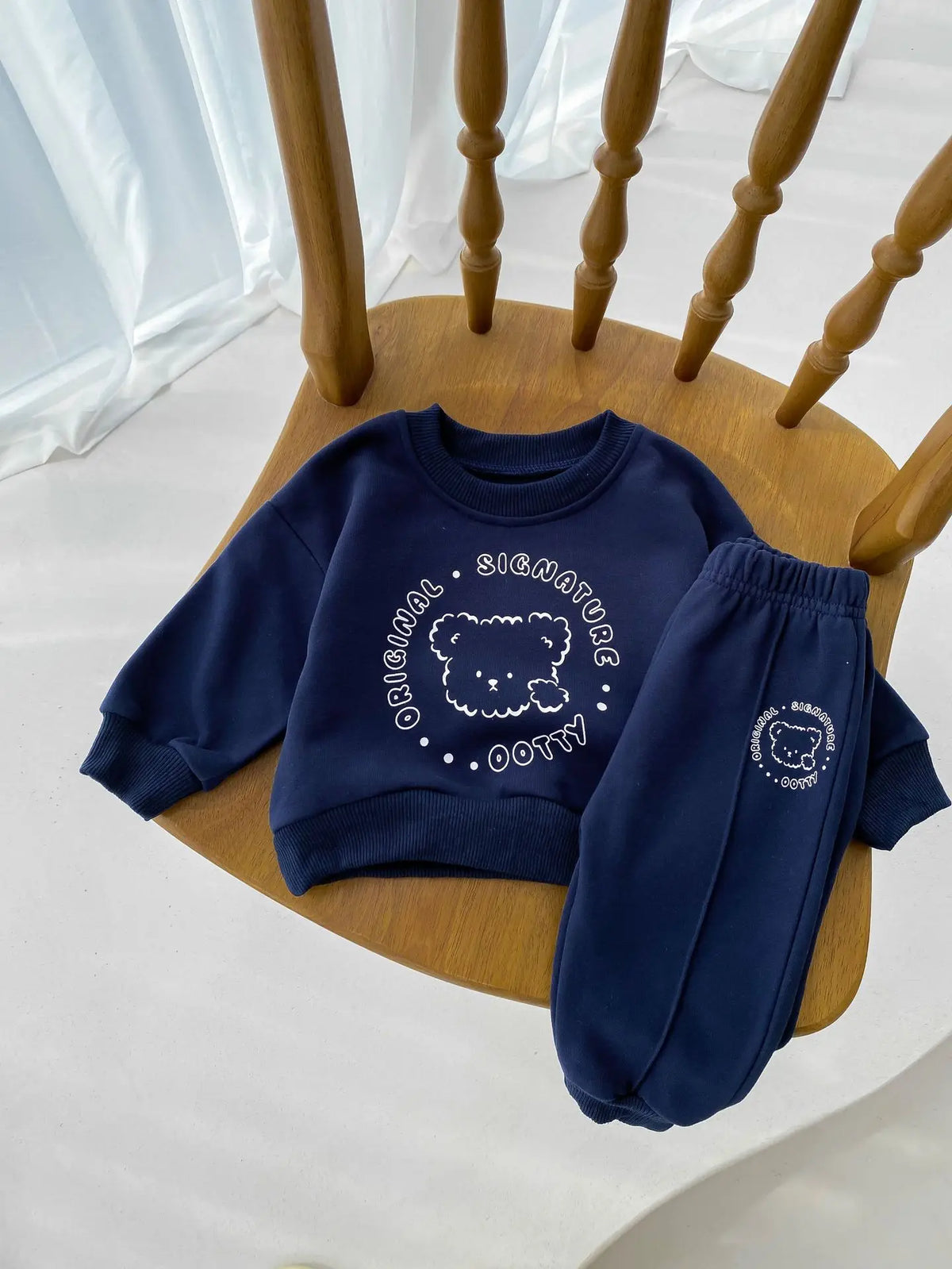Spring New Baby Clothing Set, Korean Style Cute Bear Two-Piece Outfit for Kids, Long Sleeve Top & Pants Set