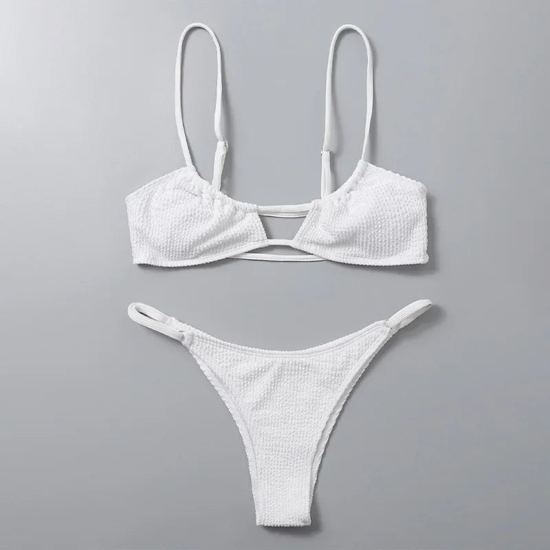 Sexy Ribbed Bandeau Mircro Mini Bikini Sets Two Pieces  Women Thong Swimsuit Female Bathing Suit Swimwear Biquini
