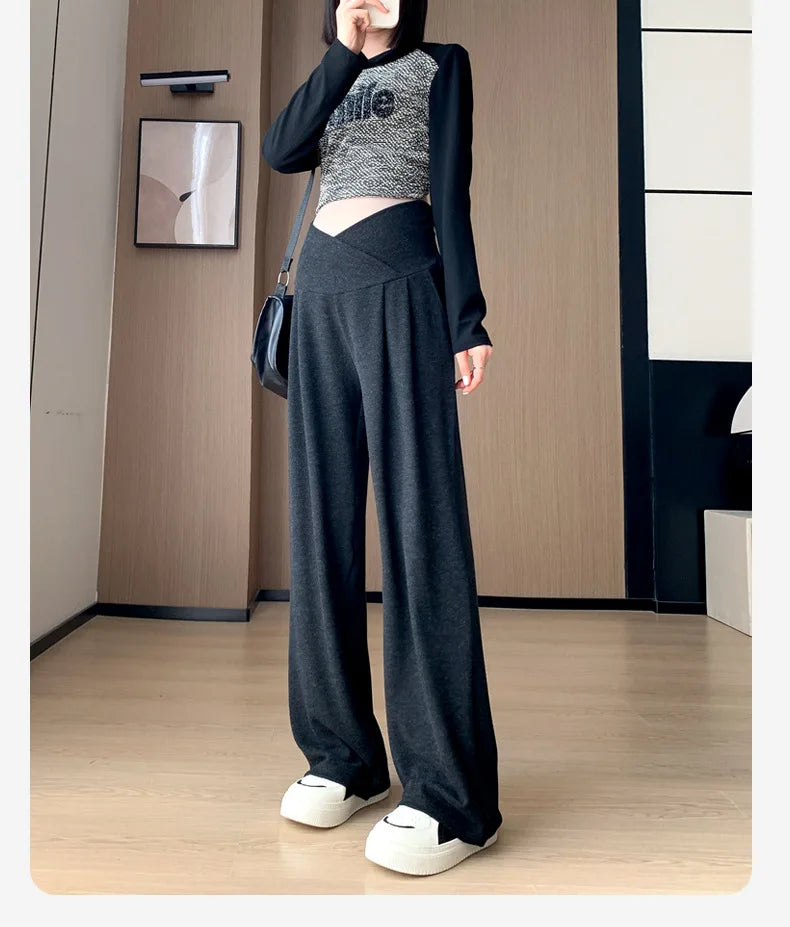 Maternity Pants Spring and Fall Wide-Legged Pants Low-Waisted Glutinous Pants Small Casual Straight Pants Maternity Clothing