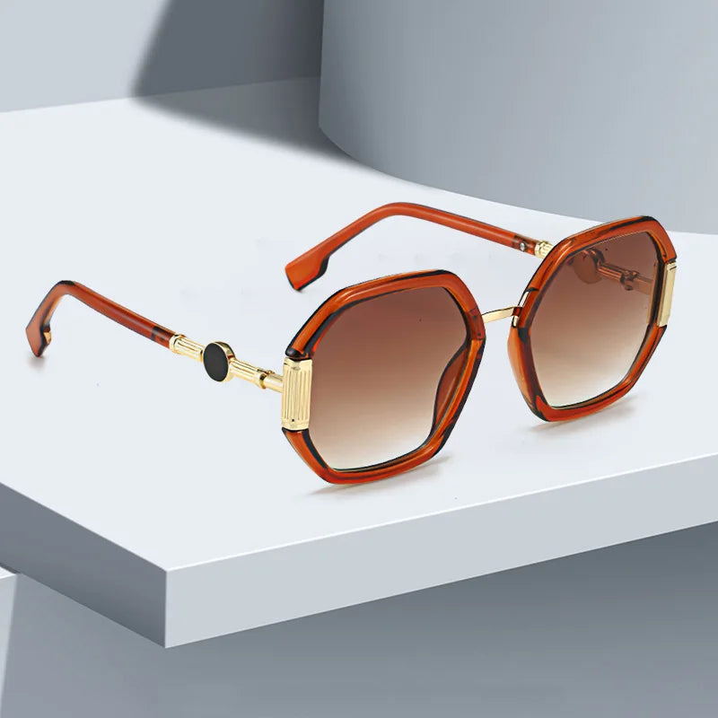 Fashionable Sunglasses for Women Unique Octagonal Frame with Gradient Lenses, Sunglasses with Golden Legs Women Glasses