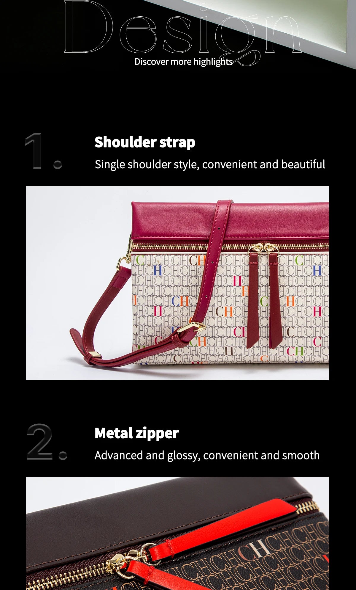 CH Clutch Bag Women Colorful Logo Print Zipper Evening Purse PU Leather Top Flap Handbag For Party Wedding Bolsos