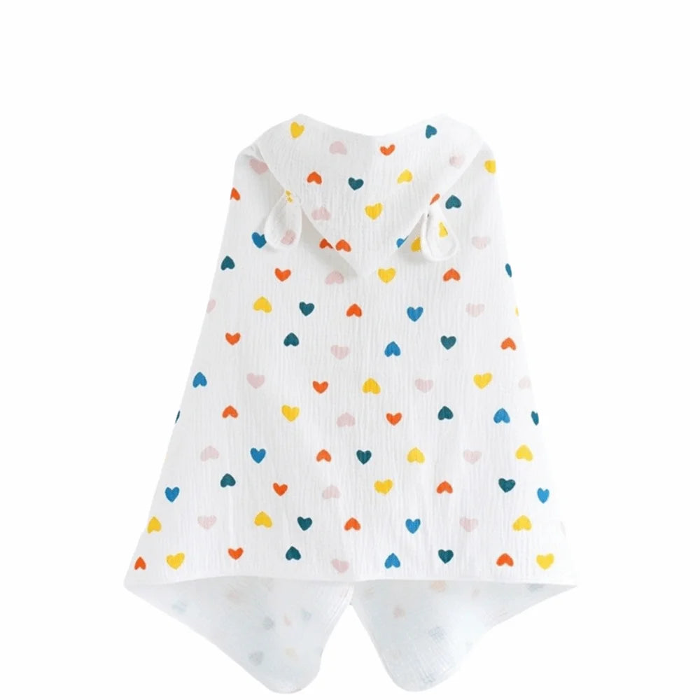 Warm Cartoon Printed Baby Gauze Bath Towel Four Layer Comfortable Hooded Bathrobe Soft Absorbent Infant Bathrobe Sleepwear