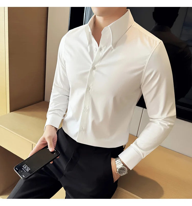 High Quality Versatile Business Casual Shirt Men Korean Fashion Long Sleeved Slim Fit Shirt Office Work Uniform Men Clothing 6XL