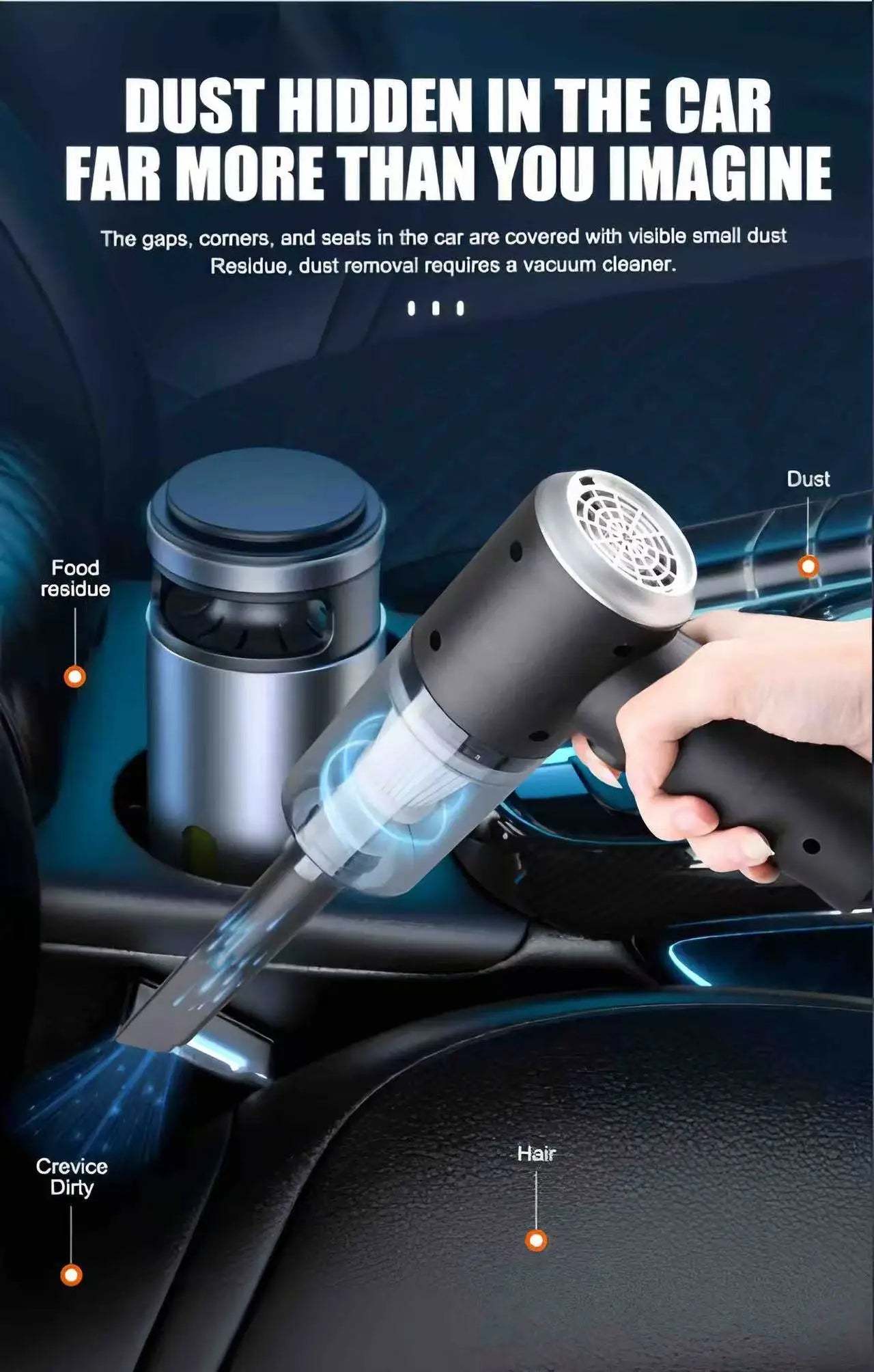 2025 Black Portable Car Wireless Vacuum Cleaner 120W Powerful Handheld for Home & Auto, Lightweight Cordless Rechargeable 3-in-1