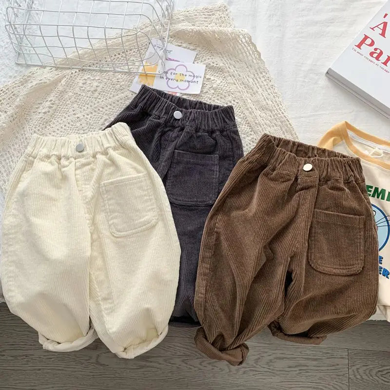 Boy Korean Children's Clothing Spring Fall Kids Trousers Corduroy Boys Pants Solid Pants Baby Girls Outfit Clothes for Teenagers