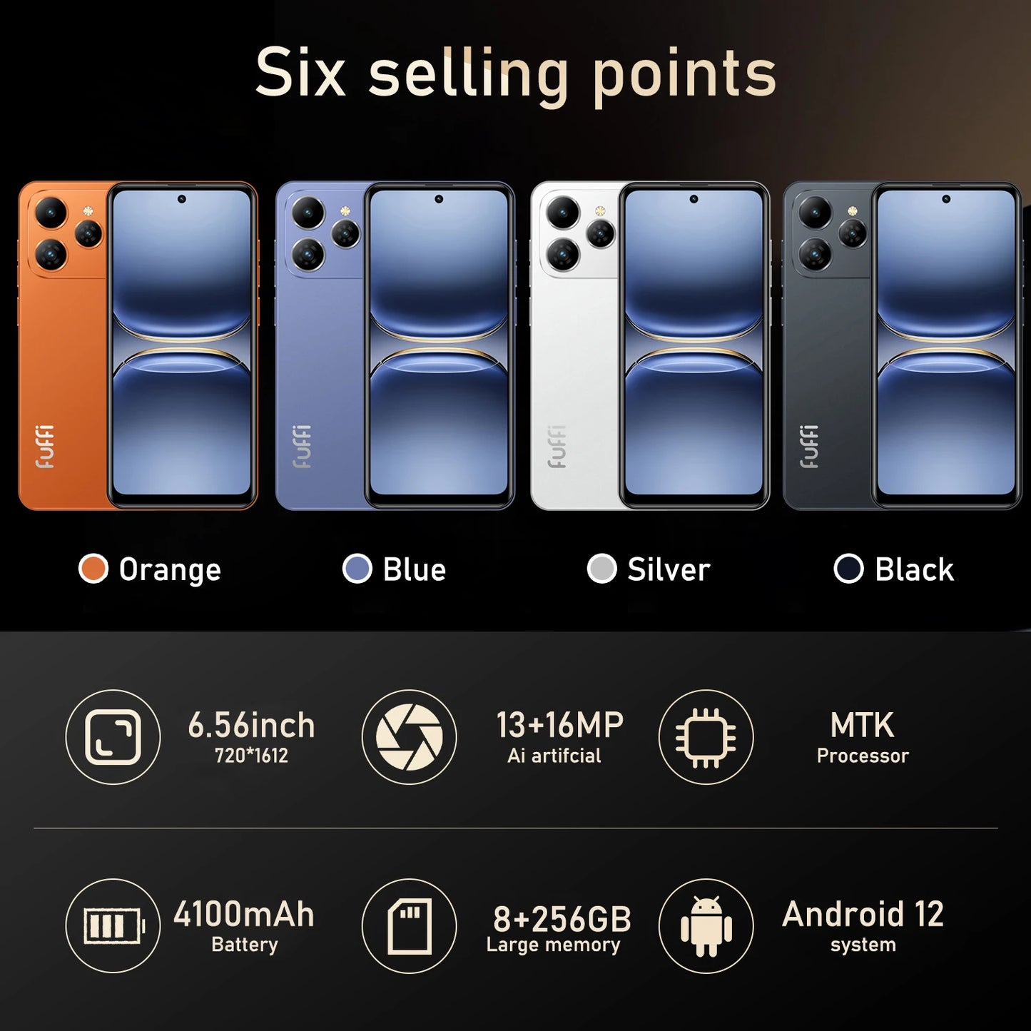 Smartphone Android,6.56 inch,8+256GB ROM,4G Network,Mobile phones,Dual SIM,13+16MP Camera,Cellphones