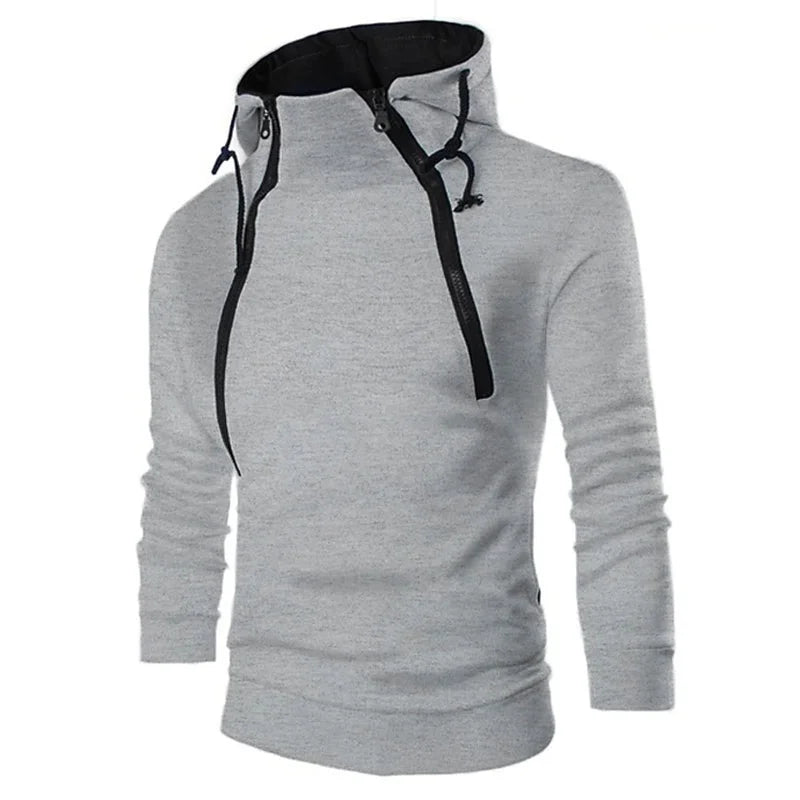 Men's Hoodies Long Sleeve Sweatshirts for Men Zipper Hooded Pullover High Neck Mens Sweatshirt Top Jacket Coat Black Sweater