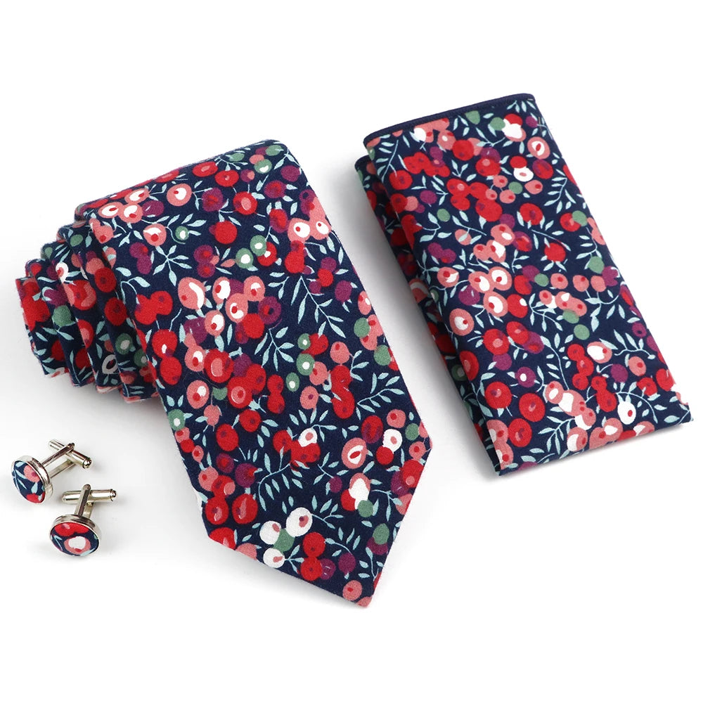 Hot Sell 3PC Chic Elegant Floral Tie Set Pocket Square Cufflinks For Men Women Wedding Party Dinner Suit Tuxedo Accessory Gift