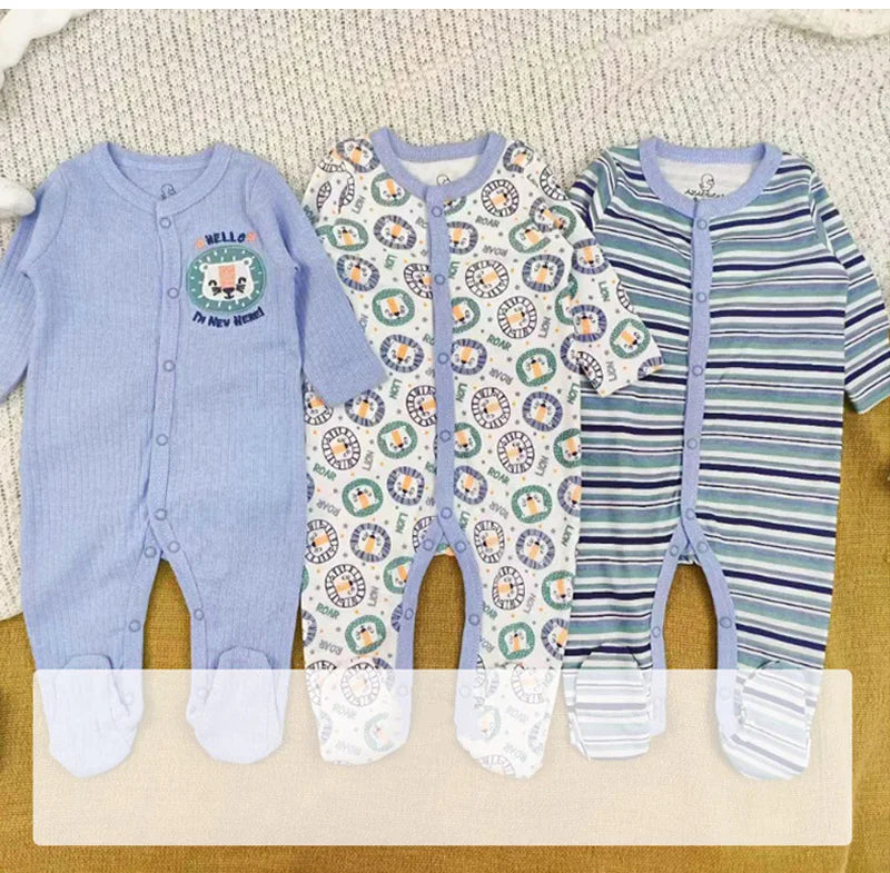 3Pcs Newborn Cotton Jumpsuit Baby Cute Bear Romper Spring Autumn Infants Loungewear Foot Wrap Crawl Suit Toddler Onesie Clothes