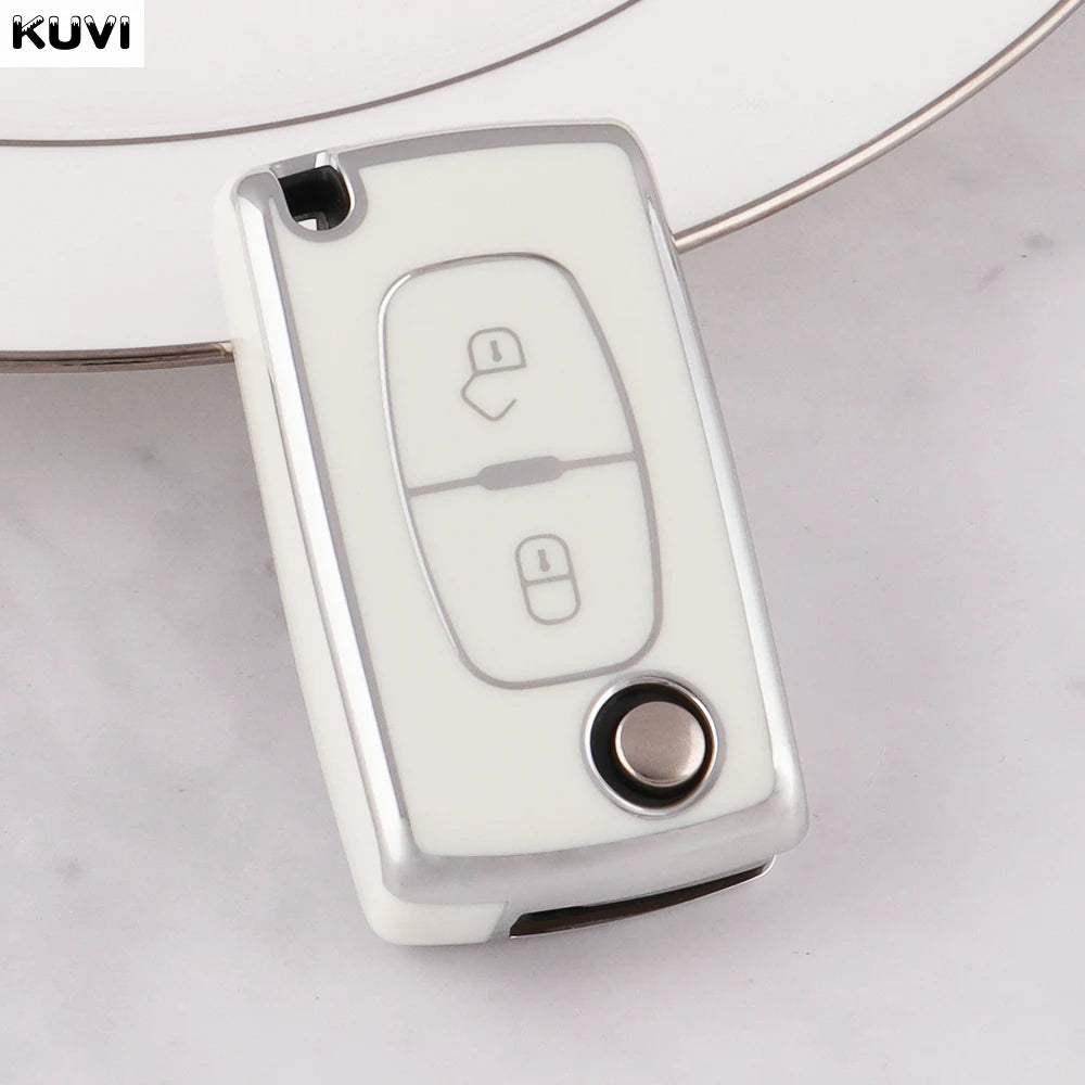 TPU Car Flip Key Case Cover Shell Fob Keyless For Peugeot 107 207 307 308 407 607 3008 5008 For Citroen Xsara Picasso C5 C6 C8