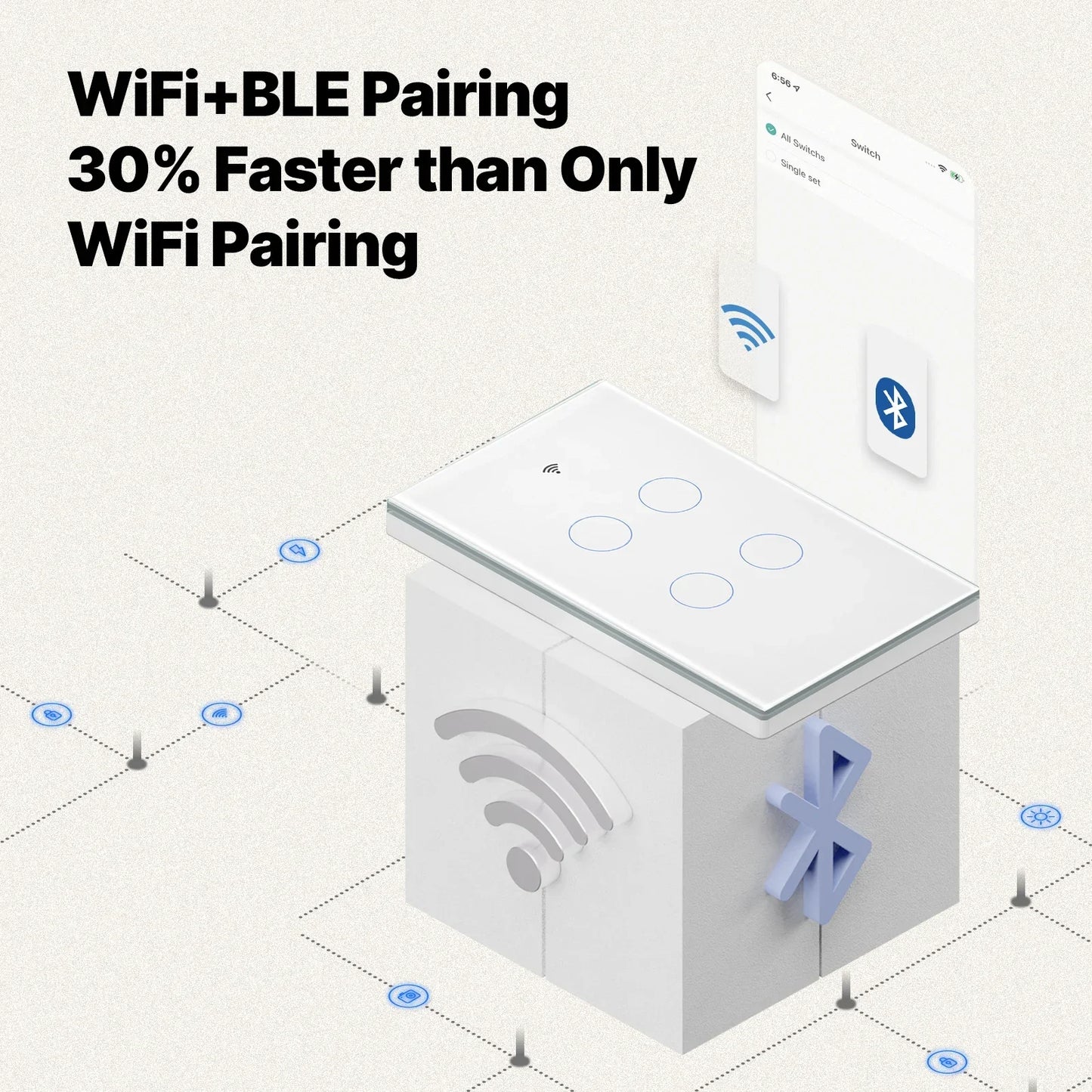 Matter Smart Switch Matter Light Switch Wifi Wall Switch Neutral Wire/No Neutral Wire 1/2/3/4 Gang US Touch Wall Light