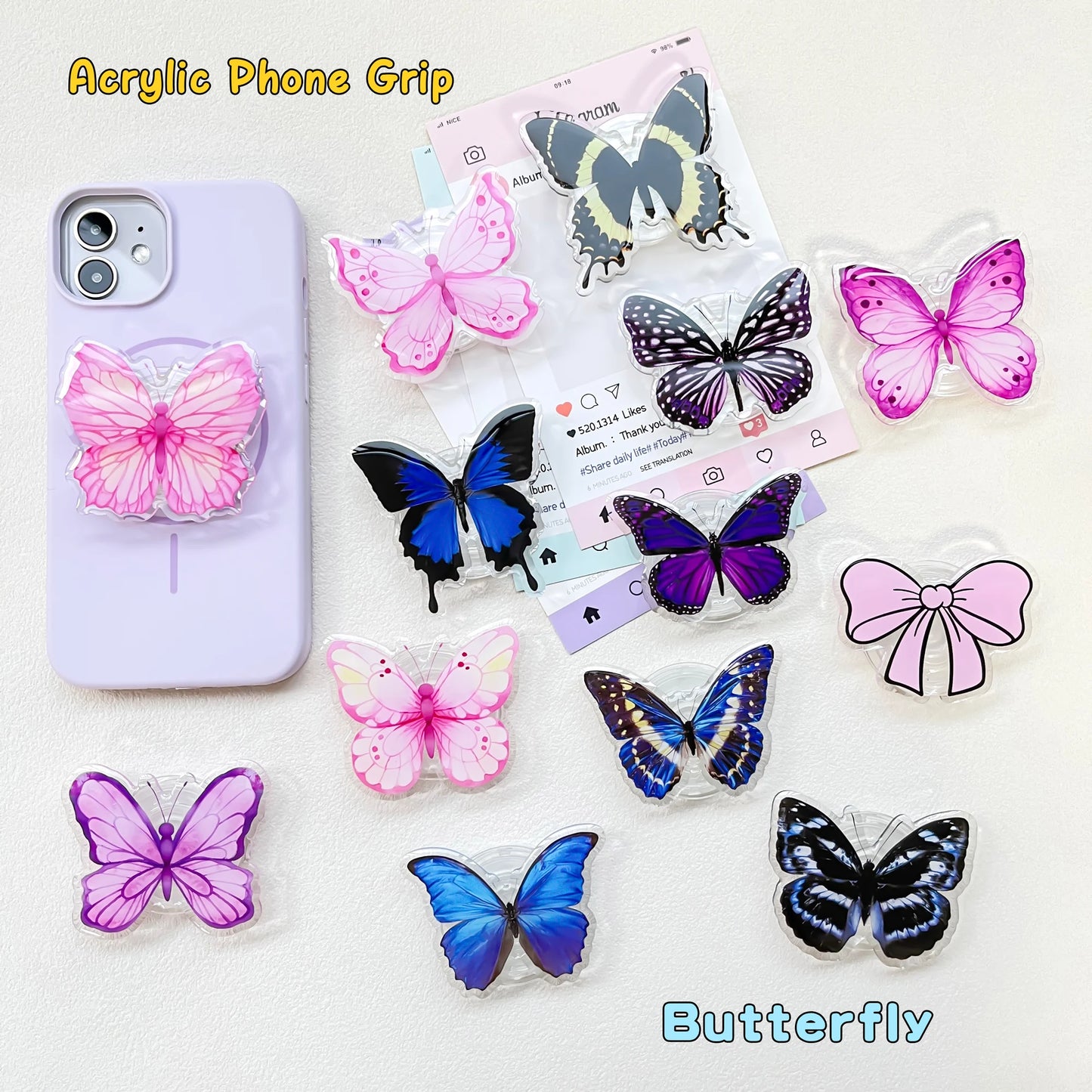 Cute Butterfly Phone Grip Griptok Holder Ring For iPhone 16 15 Universal Lovely Bowknot Phone Stand Bracket Poppings Socket