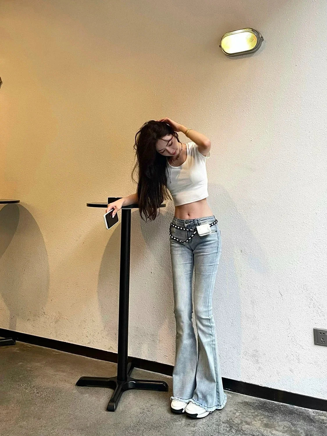 Low Rise Waist Bell Bottom Trousers Blue Pants for Woman Skinny Women's Jeans Flare Slim Fit Flared Baggy Stylish Summer Pant A