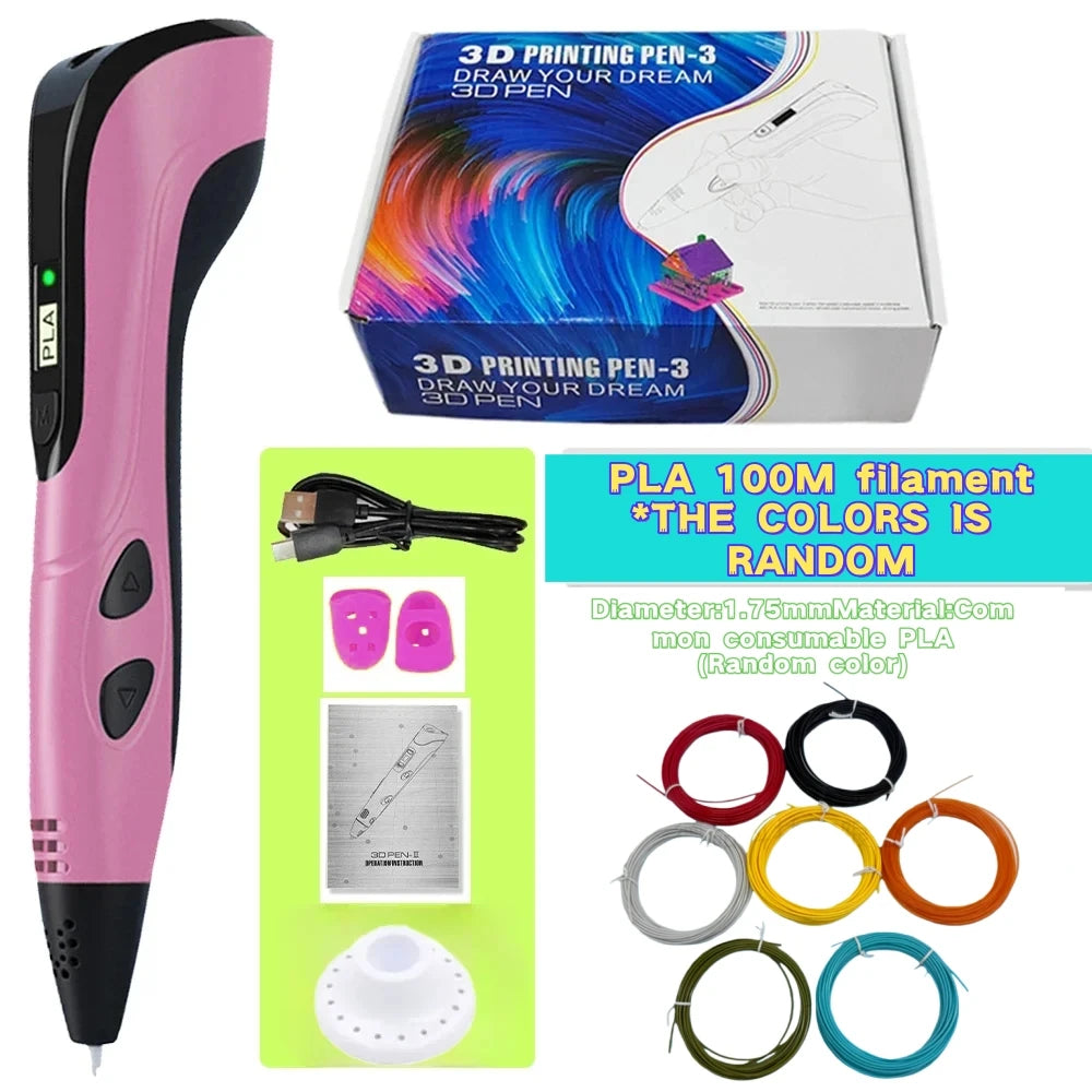 New 3D Printing Pen, Suitable 3D Pen Set for Children, PLA Filament, Children's Birthday or Christmas Gift