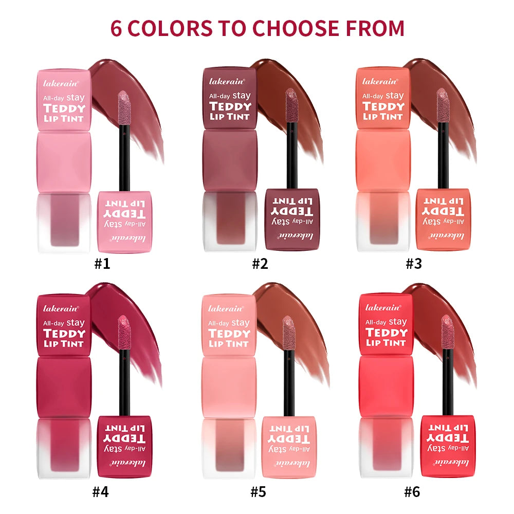 6pcs/set Teddy Velvet Non-stick Cup Lip Glaze Matte Lipstick Waterproof Longlasting Color Liquid Silky Saturation High Lip Gloss