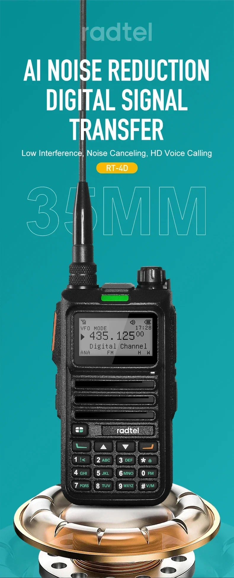 Radtel RT-4D DMR Radio Digital Walkie Talkie Dual Mode Analog Two Way Radio Dual Time Slot Ham Radio 1024 Channels
