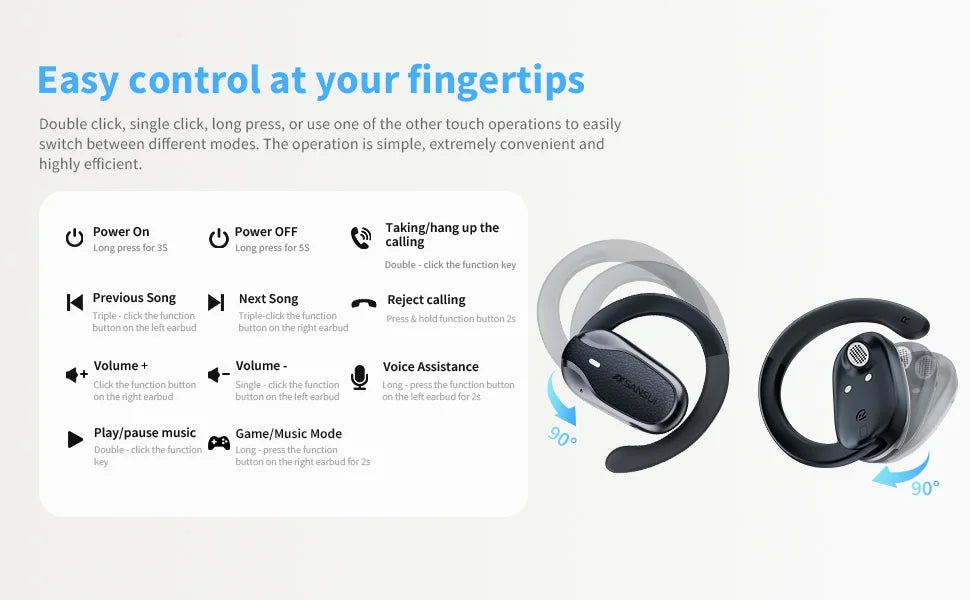 Sansui W65 Air Conduction Bluetooth 5.4 Earphones ENC Noise Canceling Bluetooth Headphone on Ear OWS Wireless Headsets with APP