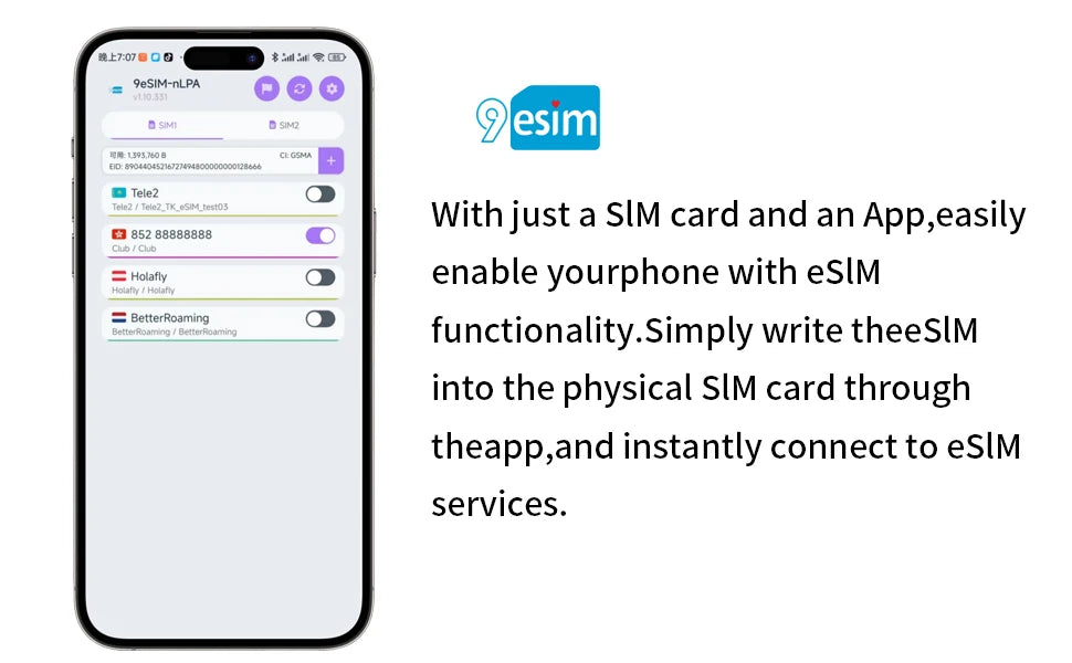 9eSIM V0 Global Physical ESIM Card, 15 Profiles and STK Menu, Unlimited Downloads