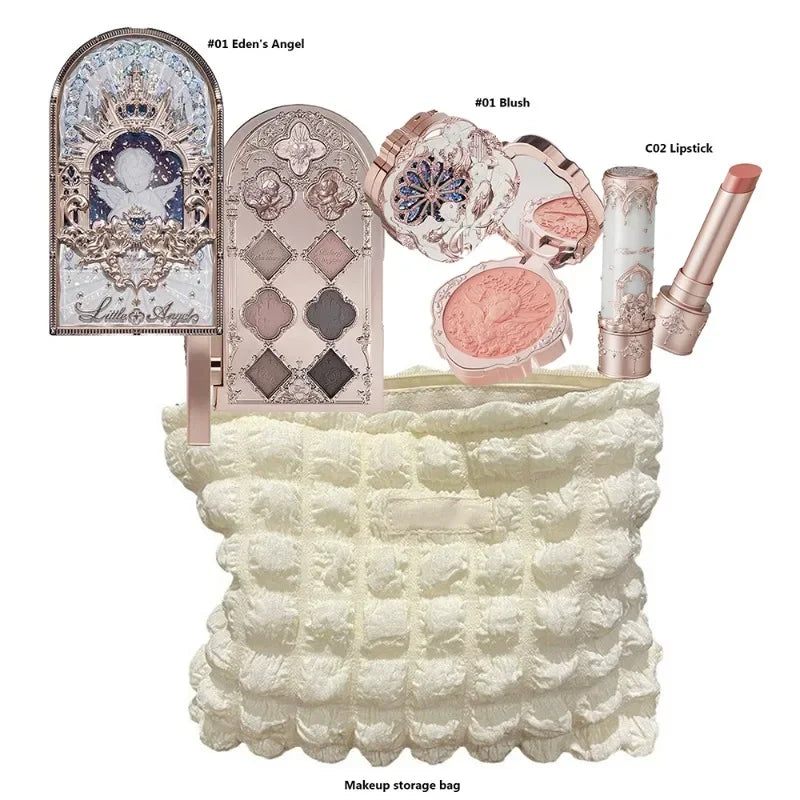 Makeup Set Flower Knows Strawberry Cupid Collection 6 Color Eyeshadow Palette Embossed Blusher Shine Lipstick Kit Maquiagem