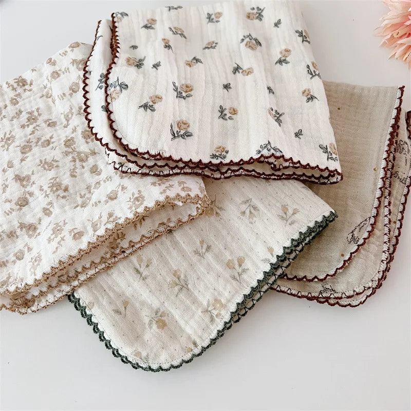4Pcs Printing Towel Baby Face cloth Bath Towel Handkerchief Cotton Burp Cloth Soft Absorbent Gauze Kindergarten Washcloth 30cm
