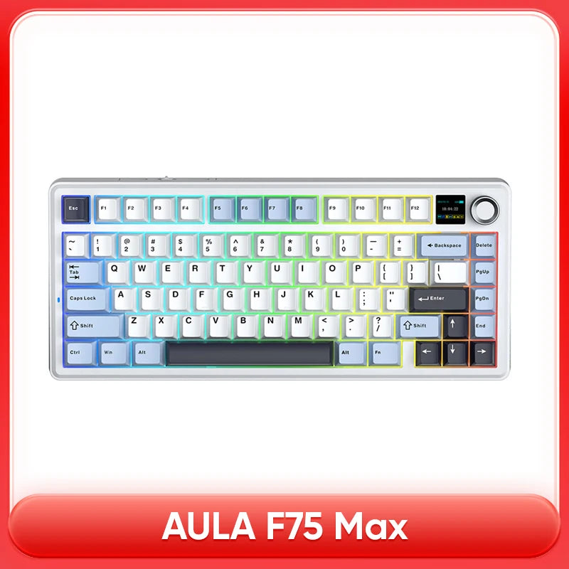 Aula F75 MAX Wireless Gaming Keyboard With Smart Digital Screen and Knob 75% Hot Swappable 3Mode RGB Backlit Mechanical Keyboard