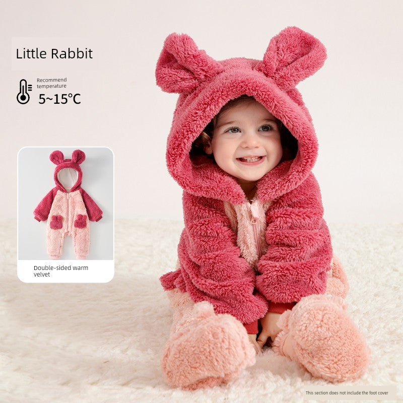 European Pregnant Woman and Baby Autumn and Winter Clothes Baby Going out Cotton-Padded Clothes Thickened Warm Jumpsuit Cute Double-Sided Velvet Outwear Romper