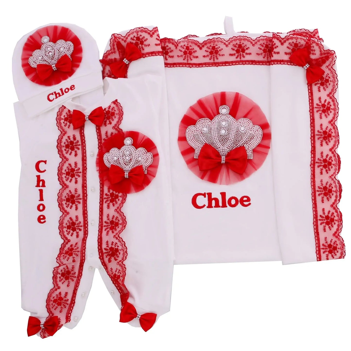 Dollbling Newborn 5pcs Layette Outfits Set Baby Tuxedo Outfit 0-3M Handmade Embroidery Wheat Jewels Crown Parajams Gift Set