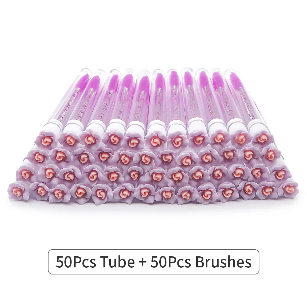 10/50Pcs Flower Eyelash Brush Tube Disposable Mascara Wands Tube Reusable Lash Spoolies Brush Dust-proof Cleaner Storage Tubes