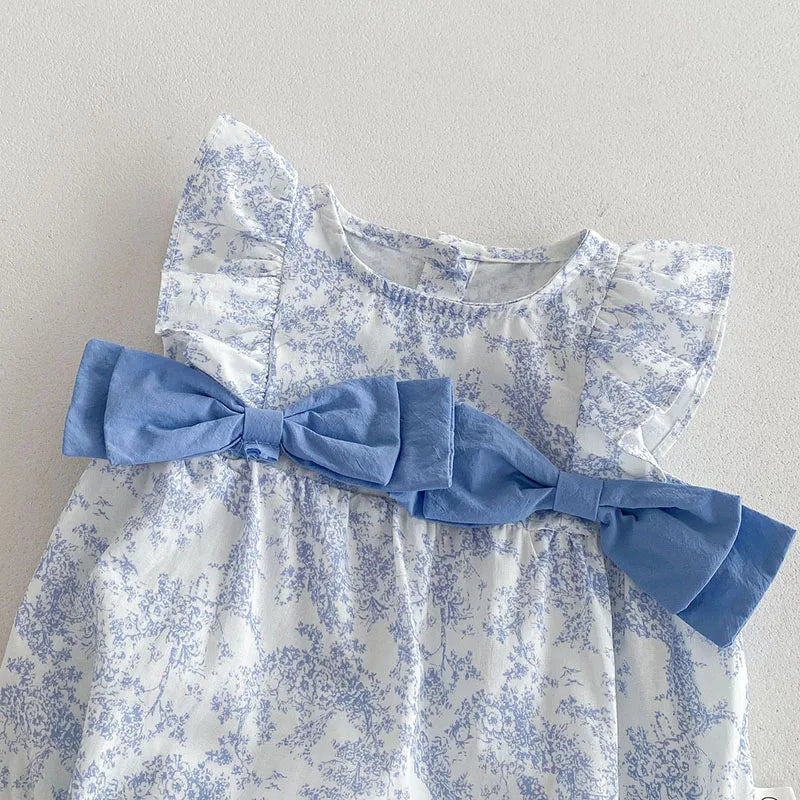 2025 New Summer Infant Baby Girls Bodysuits+Hat Sleeveless Cotton Flower Print Toddler Baby Girls Jumpsuit 0-24M Baby Clothing