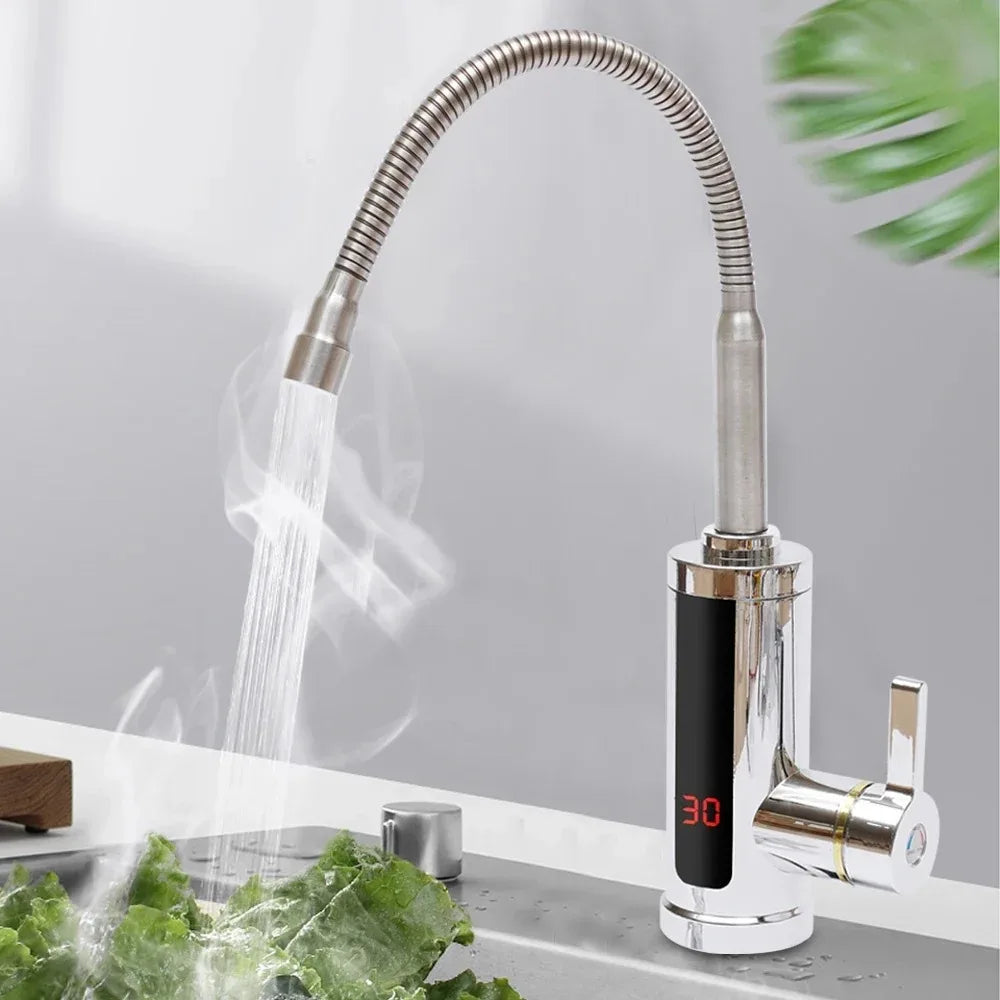 3KW Instantaneous Electric Tap, 360° Rotatable Heated Kitchen Faucet with LCD Temperature Display