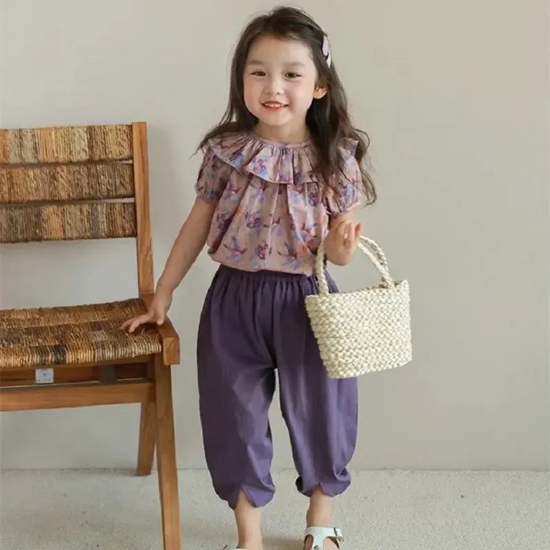 Boys And Girls Pants Japanese Korean Style Casual Loose Lantern Trousers Cropped Pants Summer Fashionable Children's Clothing