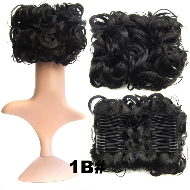 Synthetic Curly Messy Bun With Combs Scrunchie Chignon Dish Hair Bun Extension Clip in Hair Bun Hairpiece for Women Girls