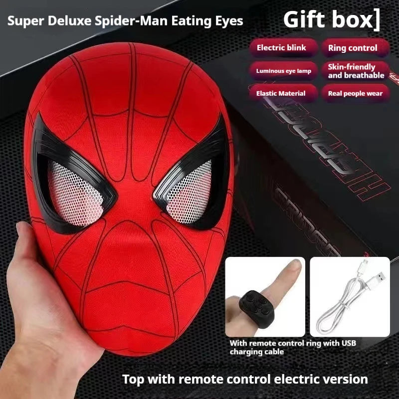 Spiderman Mascara Headgear Cosplay Moving Eyes Electronic Mask Spider Man Remote Control Elastic Toys For Adults Kids Gifts