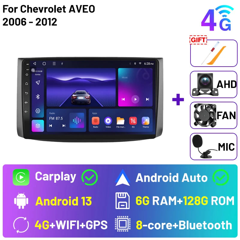 2din Android 15 Car Radio For Chevrolet AVEO T250 2006-2012 Carplay Android Auto Multimedia Stereo Player GPS Navi DSP HD Audio