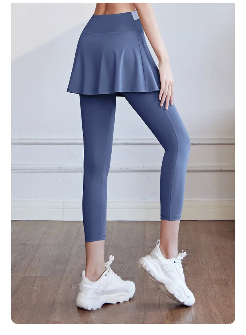 Aiithuug Tennis Skorts Cross-waist Skirted Legging Yoga Legging with Skirts Tennis Leggings Soft Stretchy Tennis Dresses Running