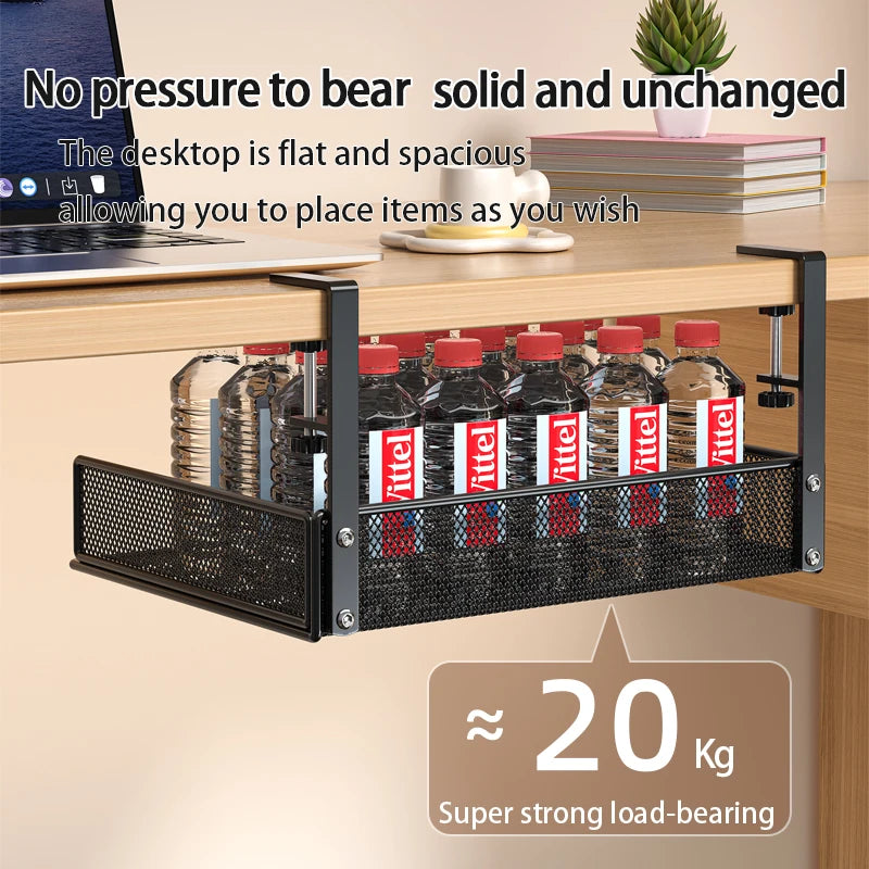 Under Desk Drawer Organizer Clamp-On, Mesh Metal Attachment, On or Under Desk Organizer for Office Supplies