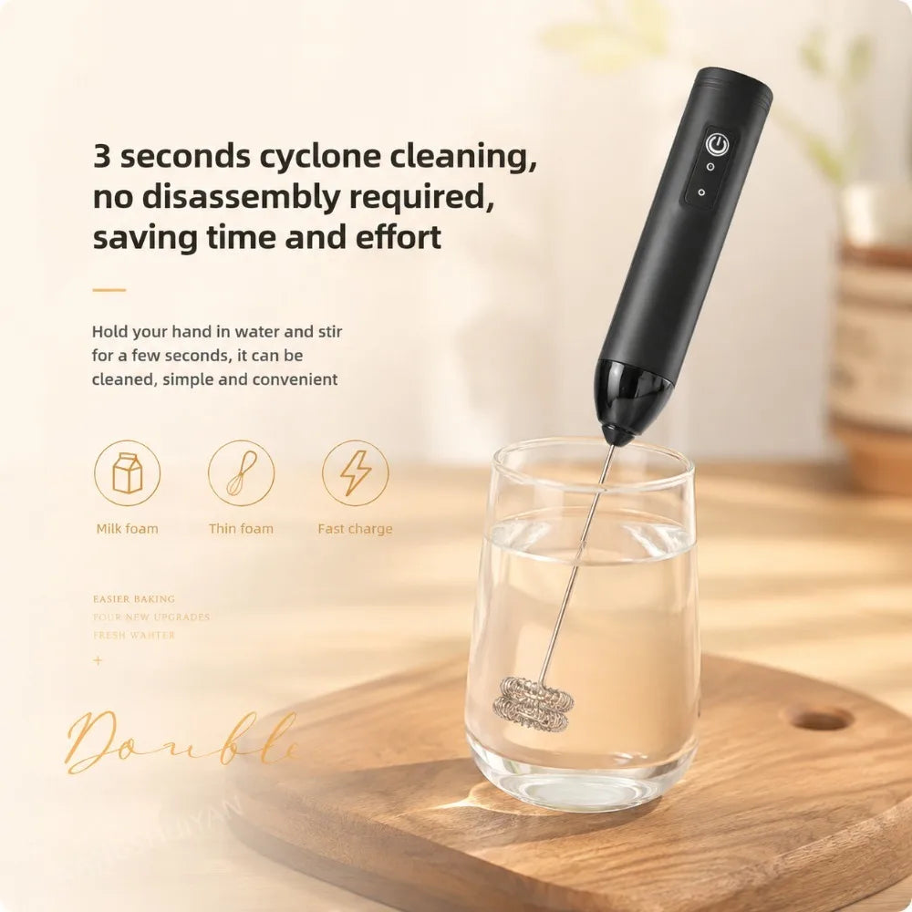 MINI Milk Frother USB Rechargeable 3 Speeds Foam Maker Coffee Whisk Mixer Electric Handle Blender Egg Beater