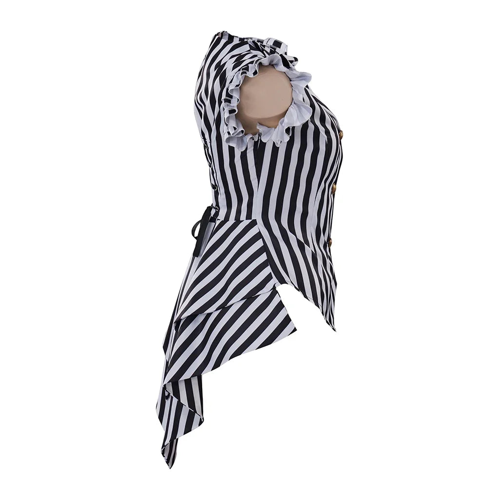 Halloween Costume Women Gothic Steampunk Coat Striped Lapel Collar Jacket Victorian Punk V Neck Flying Sleeve Jacket Tops Daily