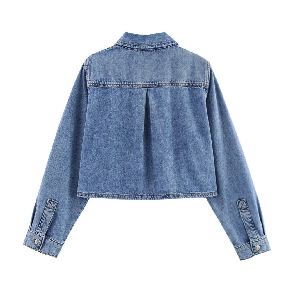 Women's Versatile Denim Long sleeved Short Shirt Top Long pants Set Spring/Summer New Product Casual Women's Wear