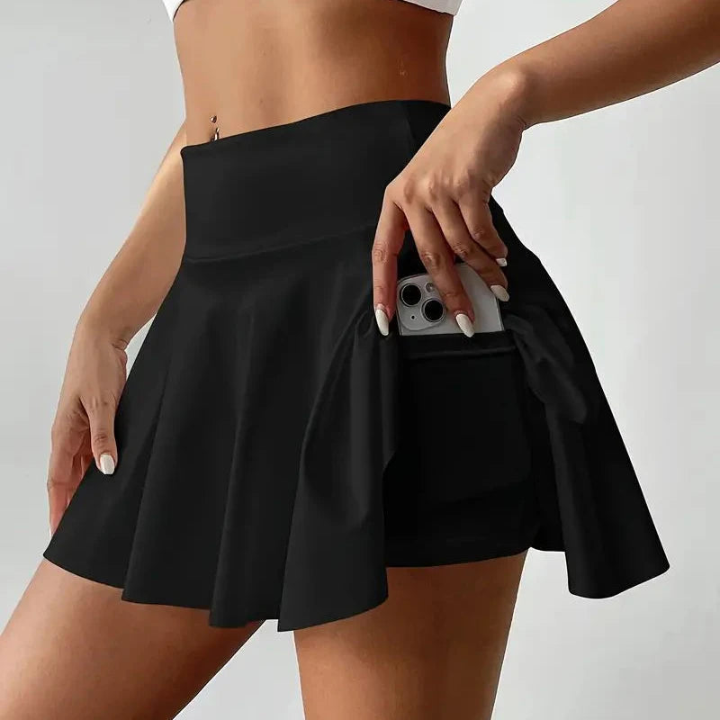 with Pocket High Waist Tennis Yoga Skirt Women Solid Color A Line Pleated Skirts Woman Quick Drying Sports Running Fitness Skirt