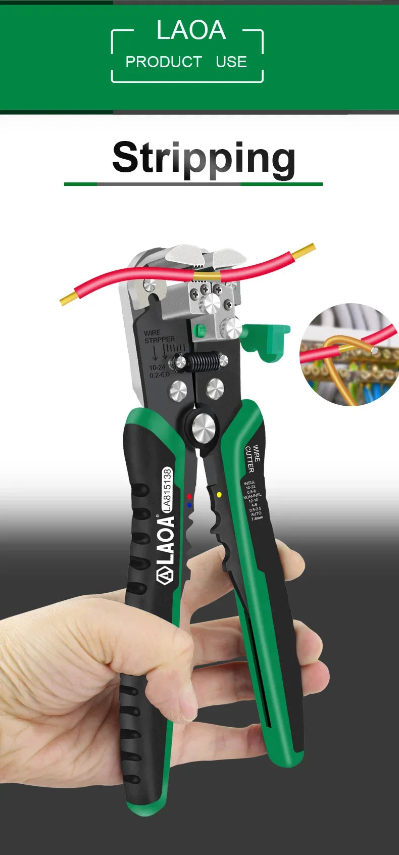 LAOA  Automatic Wire Stripper with Built-in Springs New Type Electrician Cable Cutting Tool Crimping  For Electrician Crimpping