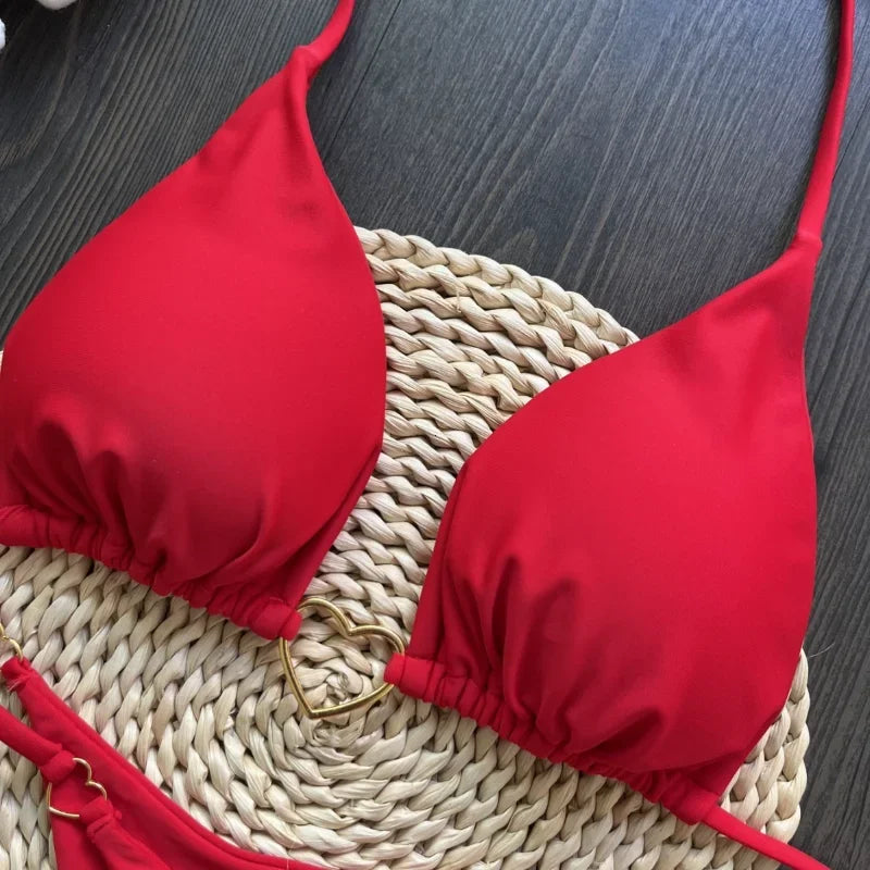 Sexy Halter Solid Color Bikini Set Women's Swimsuit Two-piece Triangle Thong Swimwear Bathing Suit Brazilian Biquinis
