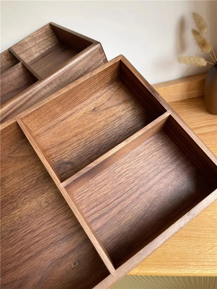 Compartment Solid Walnut Desk Organizer Precision-Crafted Wooden Storage Box for Office Supplies & Stationery