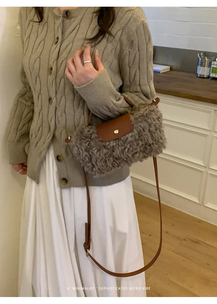 Luxury Women's Bags Plush Winter Shoulder Crossbody Fashion Trend Lightweight High Quality Dumpling Bags Lamb Fur Wings Handbags