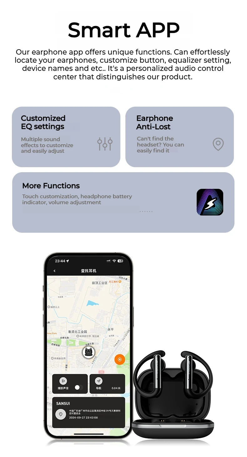 Sansui W33 Spatial Audio Bluetooth 5.4 Earphones ENC Noise Canceling Bluetooth Headphone in-Ear OWS Wireless Sports Headsets
