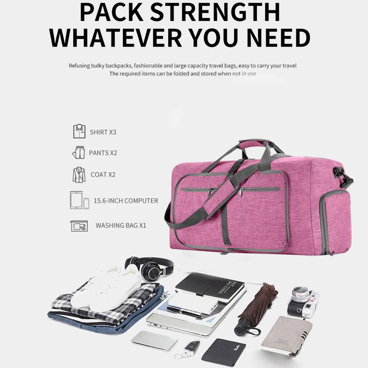 Gym Bag with Shoe Compartment Carry On Luggage Travel Bag Sports Bag Duffle Bag for Men and Women Foldable and Expandable