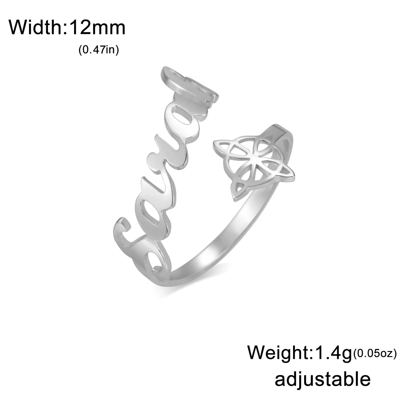 Teamer Witch Knot Custom Name Open Adjustable Ring Stainless Steel Irish Celtics Knot Ring Personalized Nameplate Jewelry